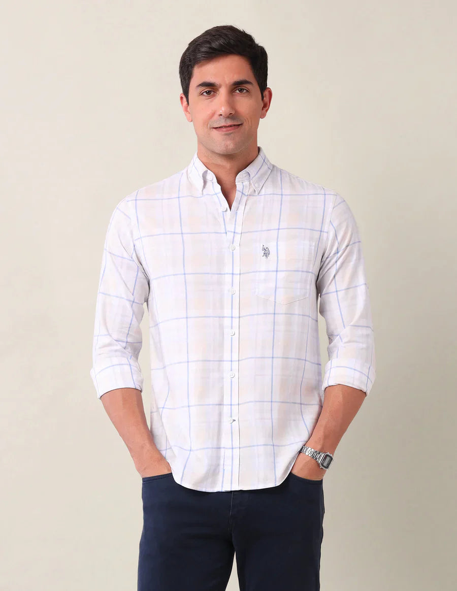Cotton Tailored Fit Blue Full Sleeve Shirt