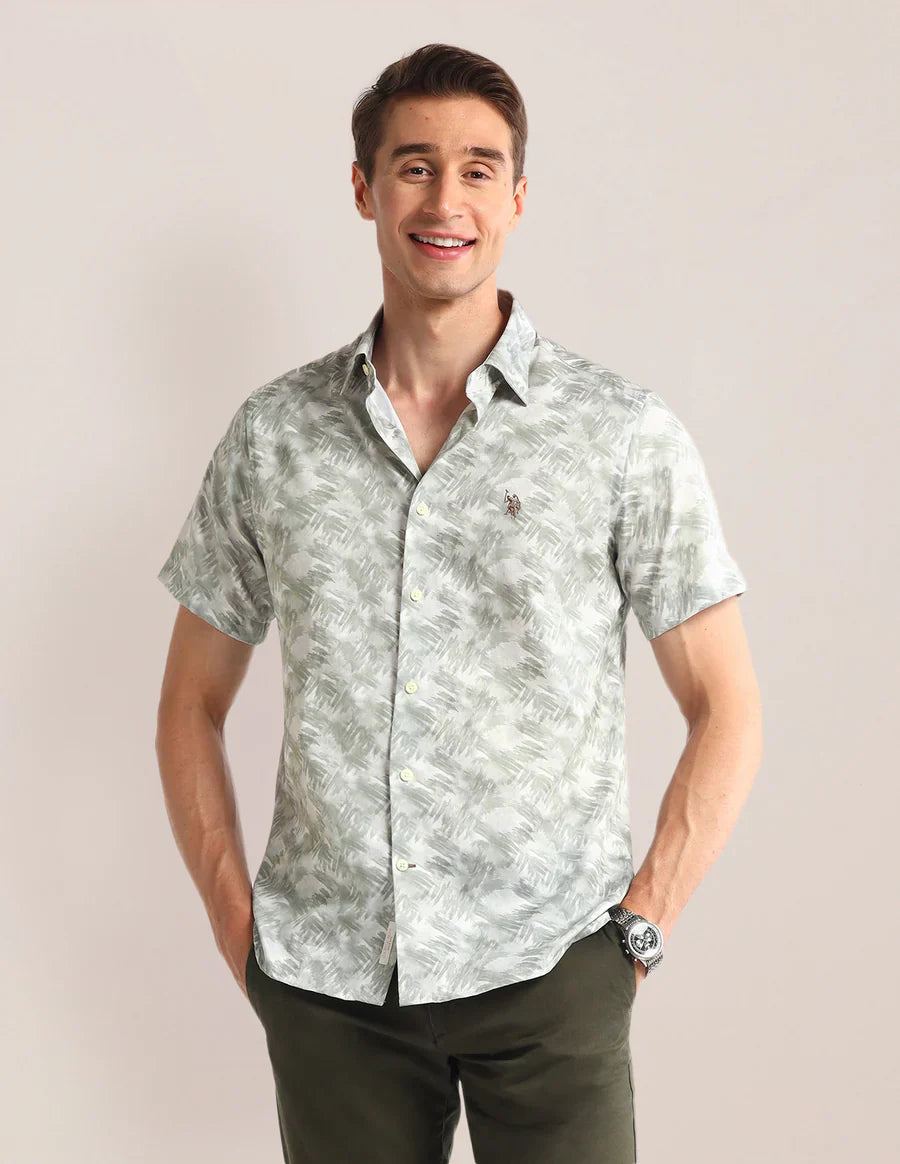 Abstract Print Light Green Satin Men&