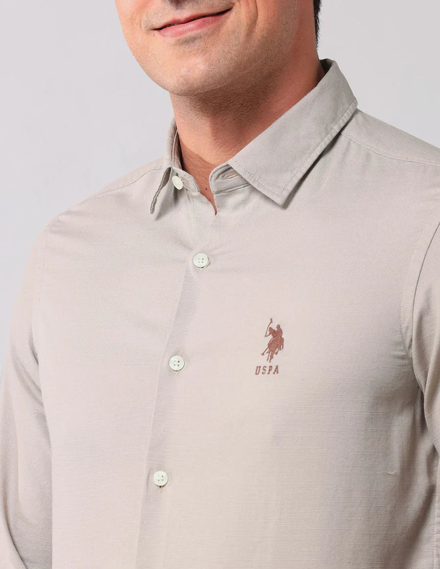 Khaki Coloured Plain Linen Cotton Men&