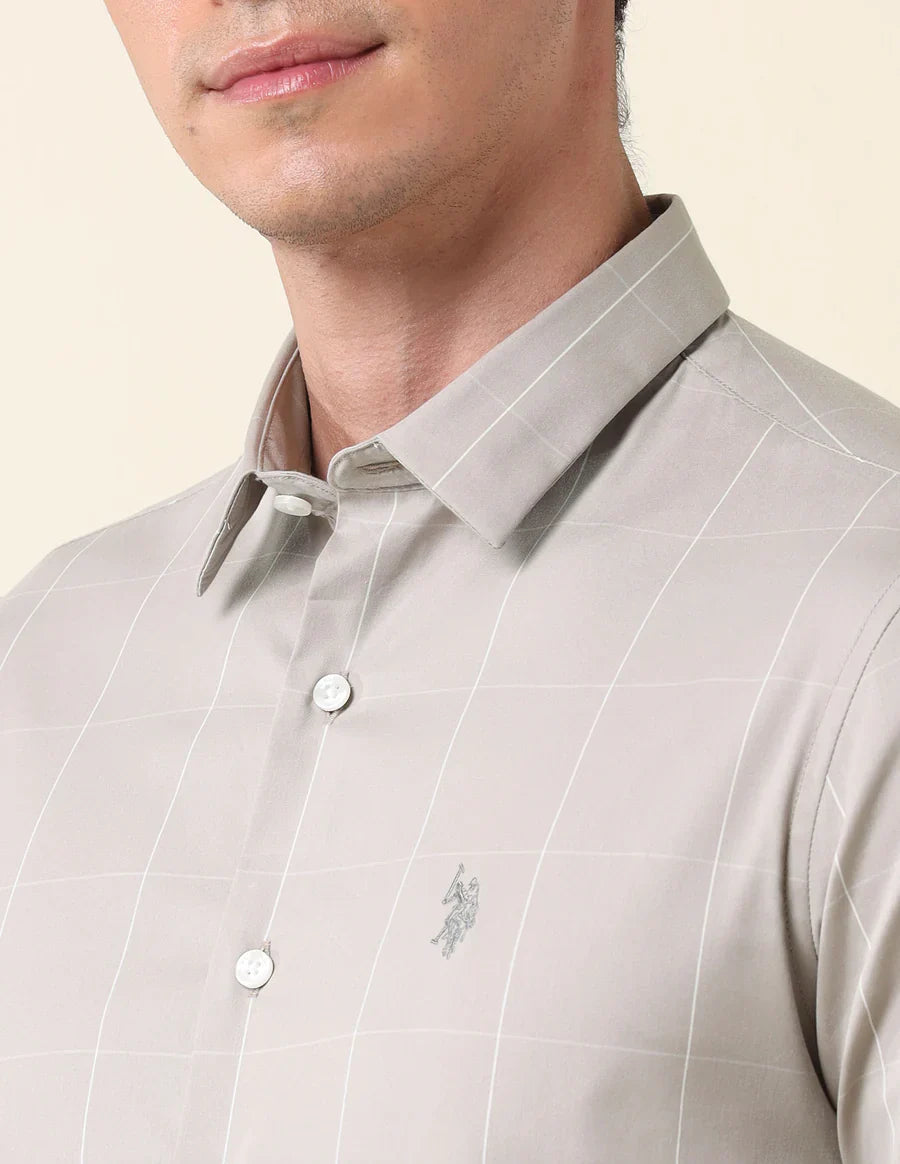 Full Sleeve Light Grey Tailored Fit Cotton Shirt