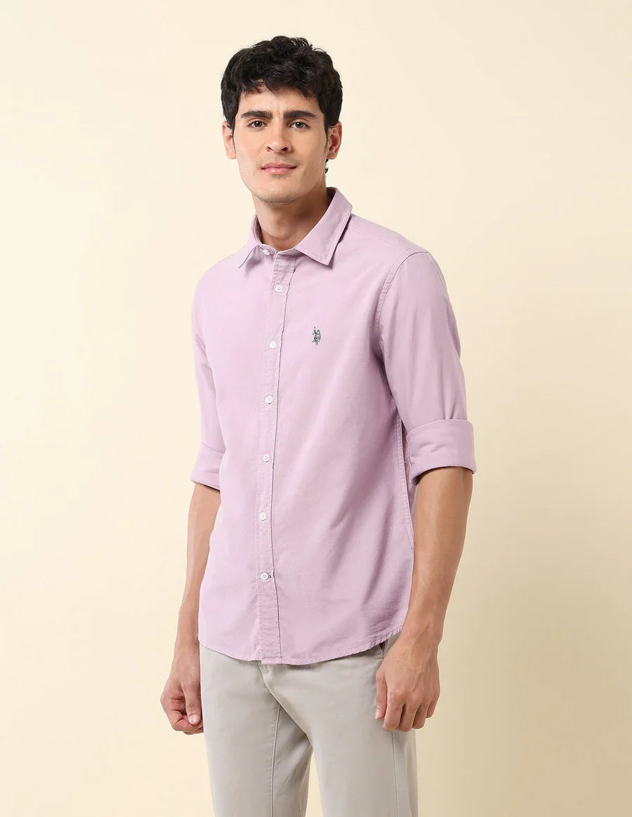 Decent Lavender Colour Plain Cotton Tailored Fit Shirt