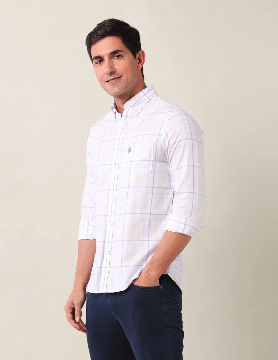Cotton Tailored Fit Blue Full Sleeve Shirt