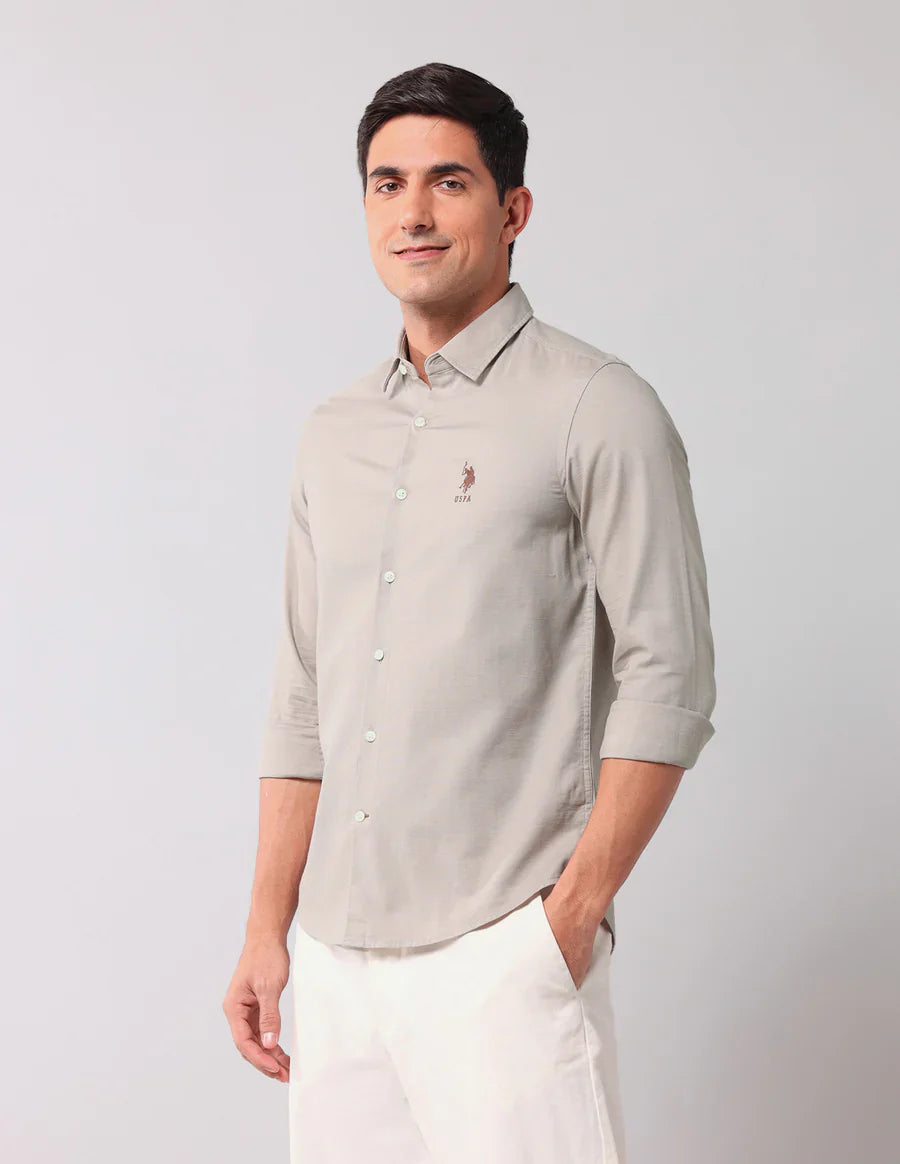 Khaki Coloured Plain Linen Cotton Men&