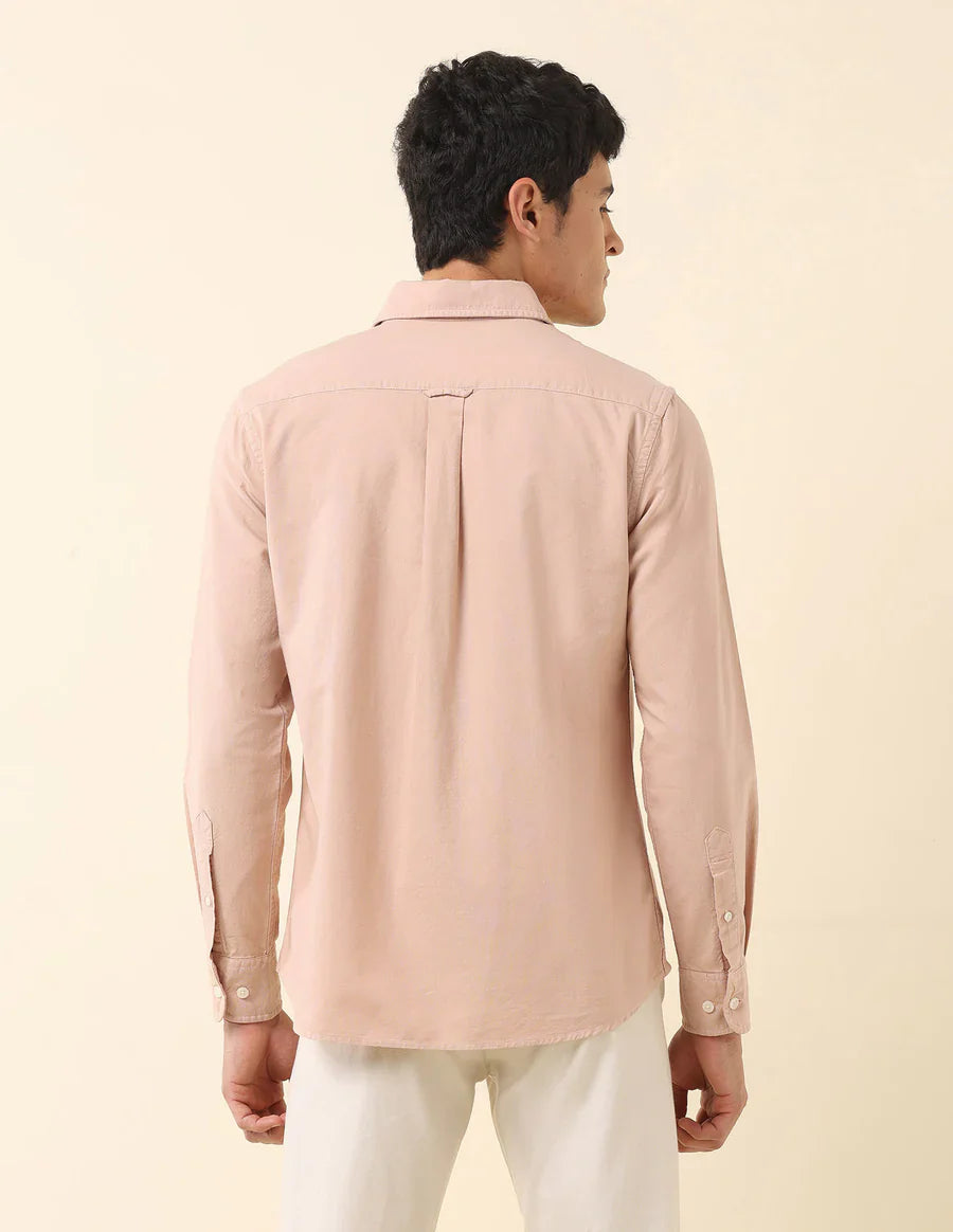 Decent Light Peach Plain Cotton Tailored Fit Shirt