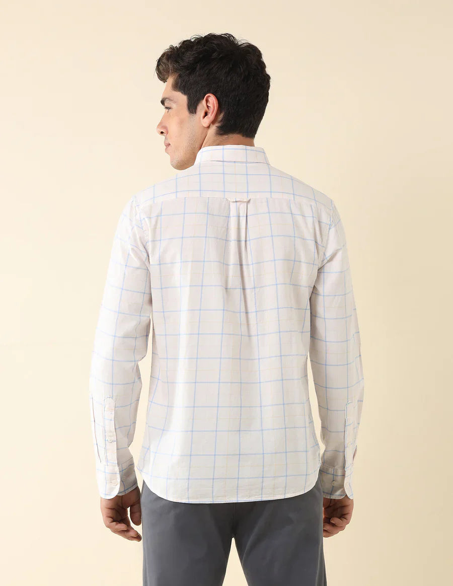 Checkered Ecru Coloured Cotton Full Sleeve Men&