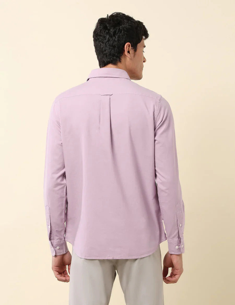 Decent Lavender Colour Plain Cotton Tailored Fit Shirt