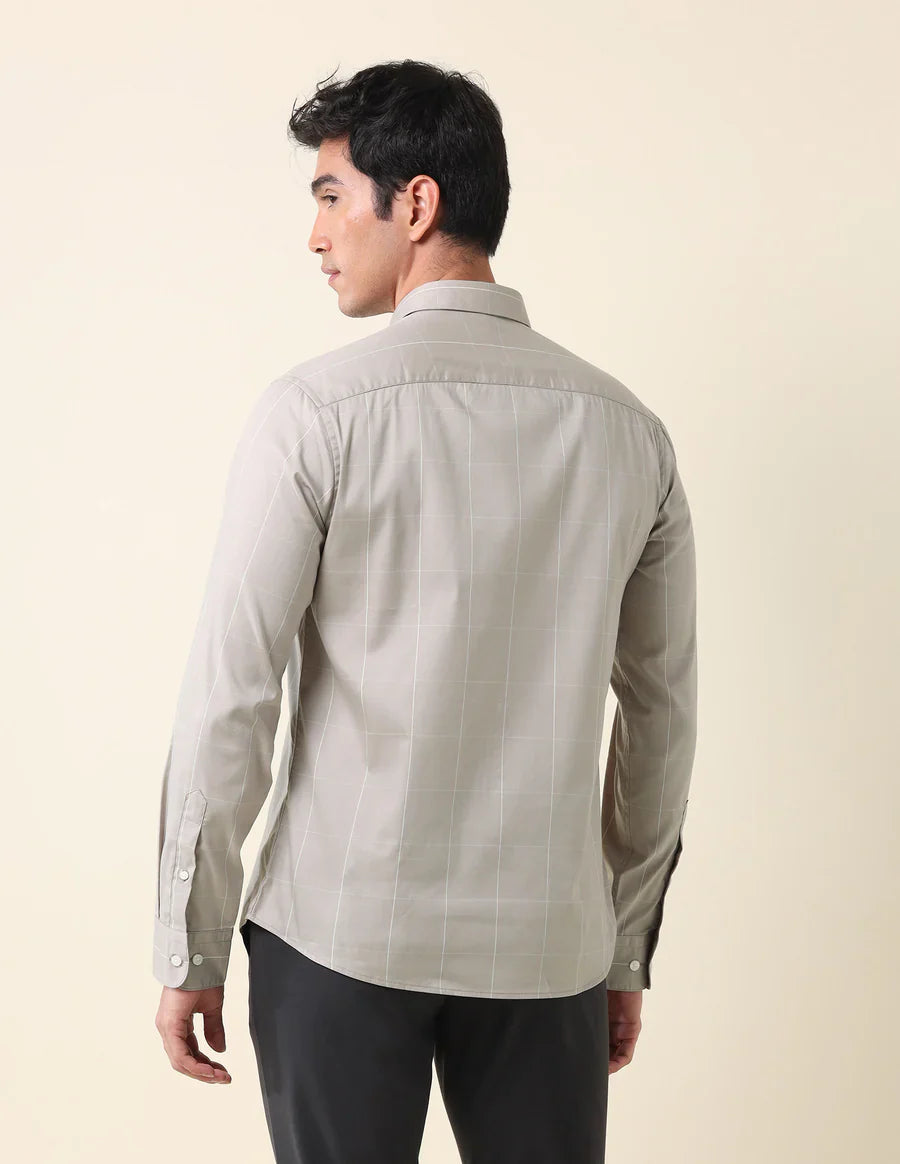 Full Sleeve Light Grey Tailored Fit Cotton Shirt