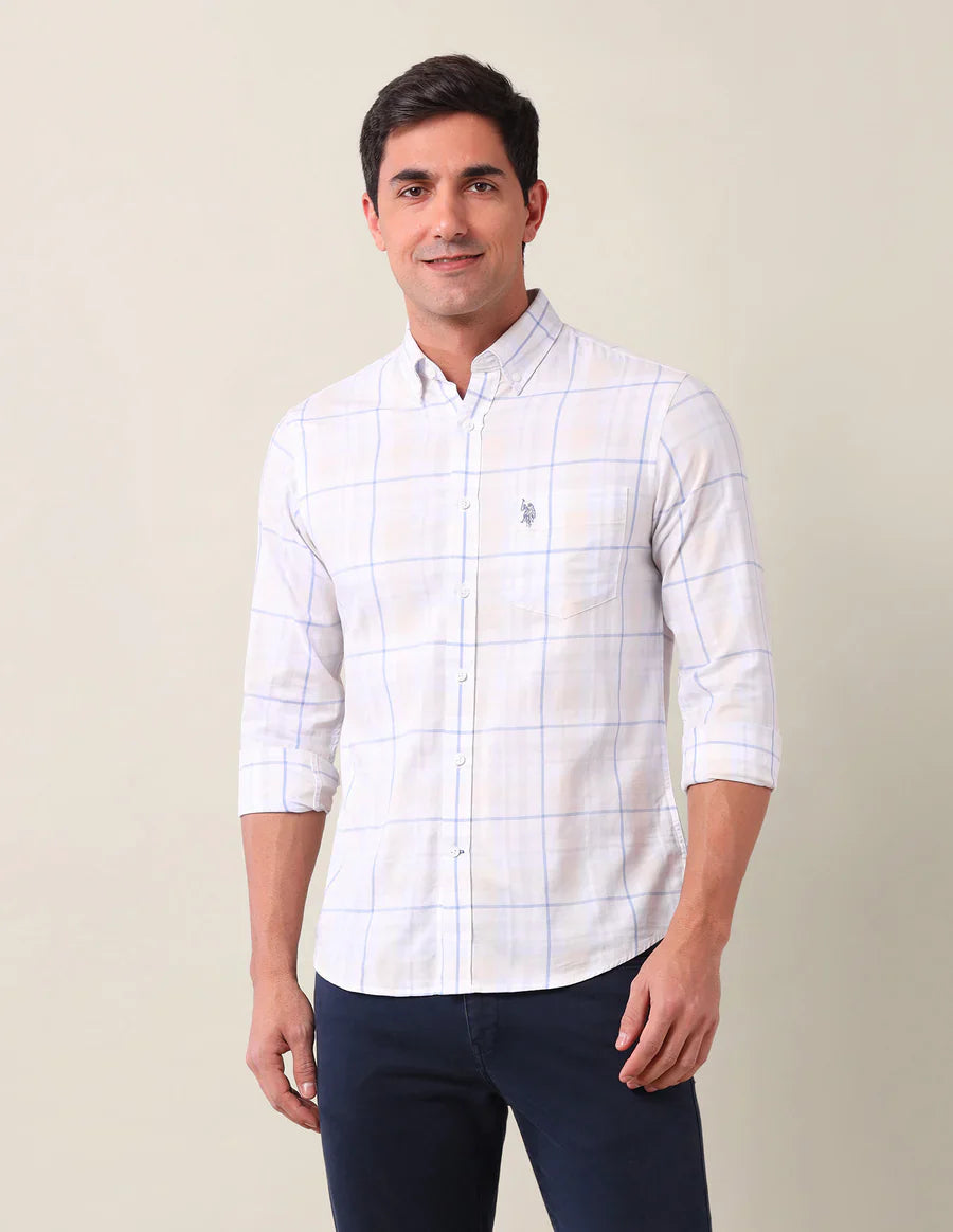 Cotton Tailored Fit Blue Full Sleeve Shirt