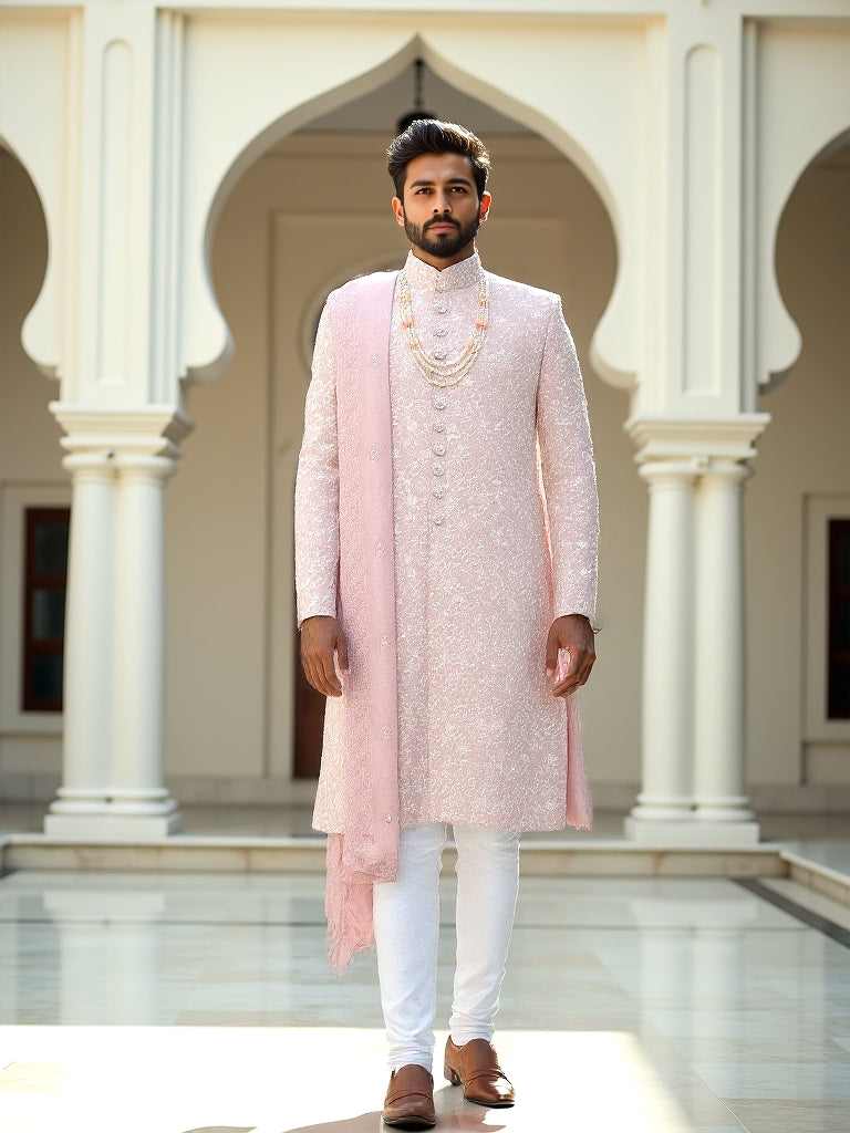 Onion Floral Thread Embroidery work Georgette Indo-Western Set with Duppatta