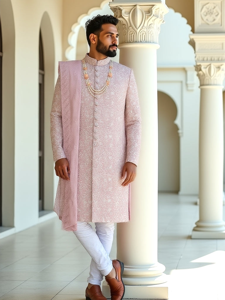 Onion Floral Thread Embroidery work Georgette Indo-Western Set with Duppatta