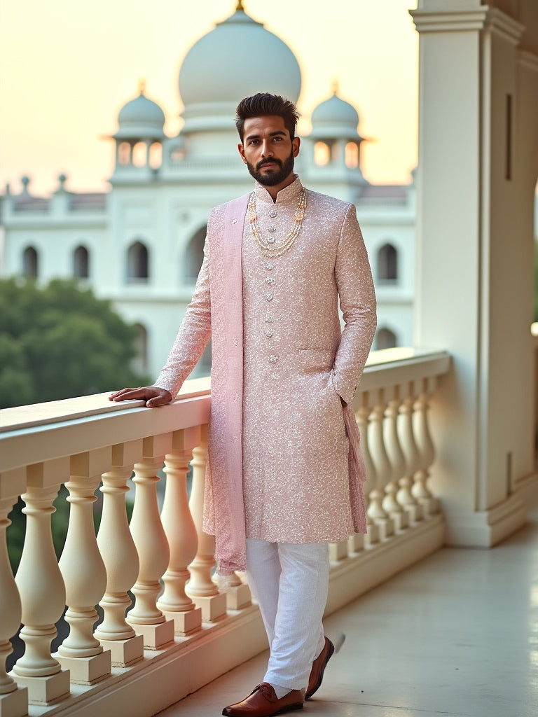 Onion Floral Thread Embroidery work Georgette Indo-Western Set with Duppatta