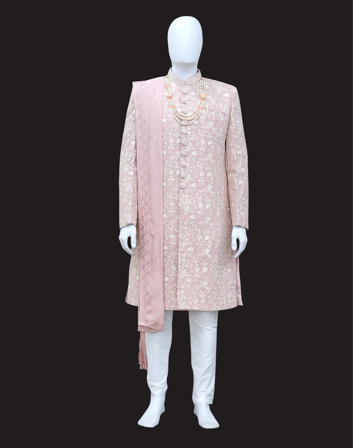 Onion Floral Thread Embroidery work Georgette Indo-Western Set with Duppatta