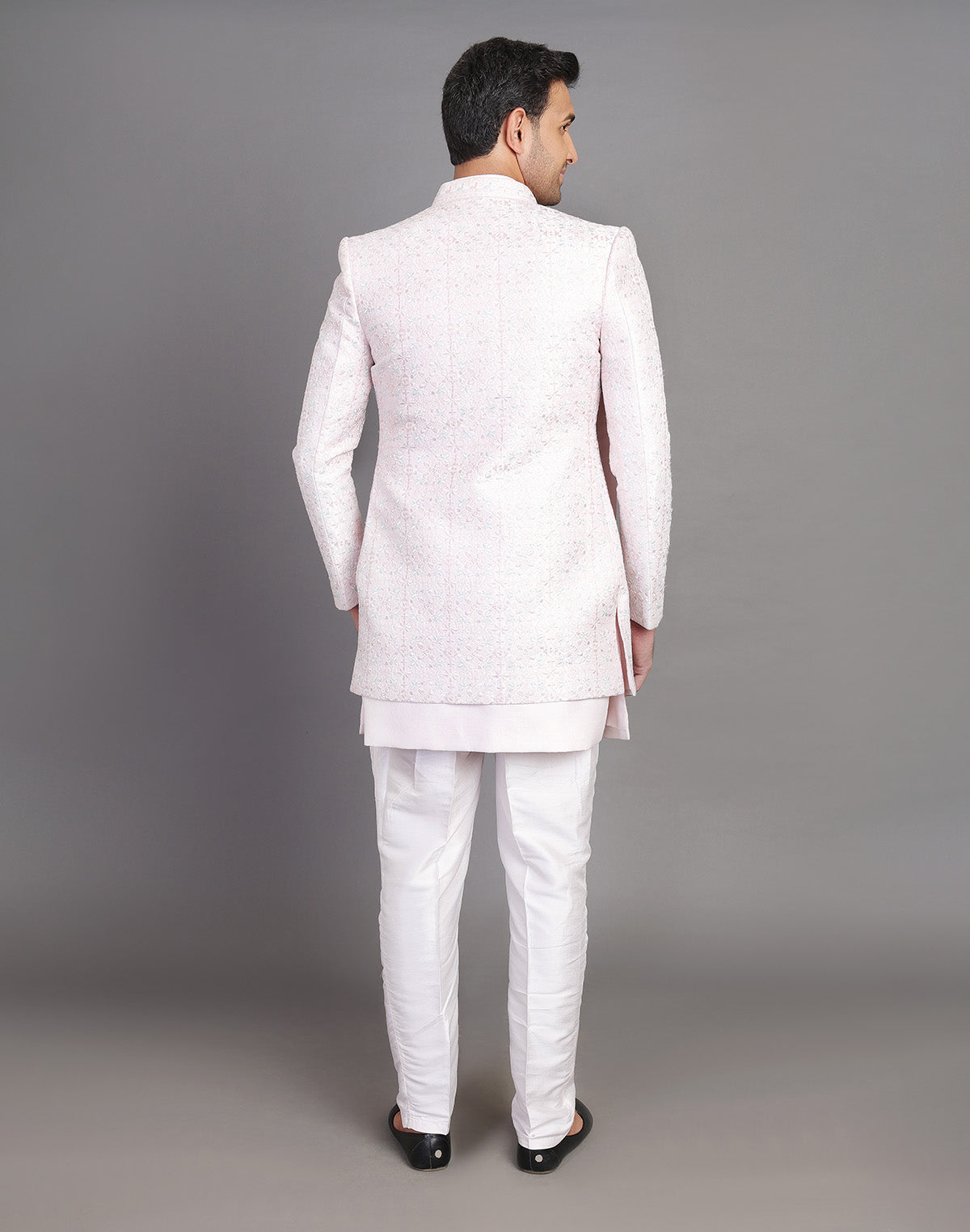 Floral Design Embroidery Work Pink Raw Silk Indo Open Jacket With Dupatta