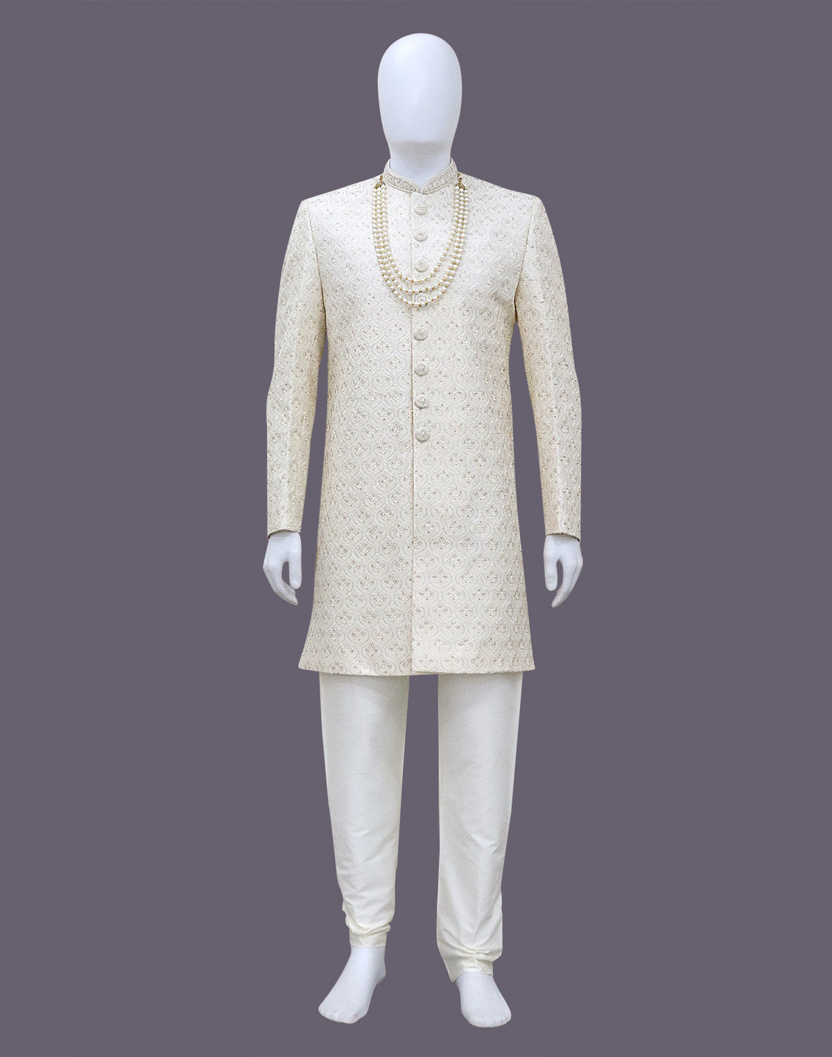 Self Design Thread with Stones Cream Colour Matka Silk Indo-Western Style