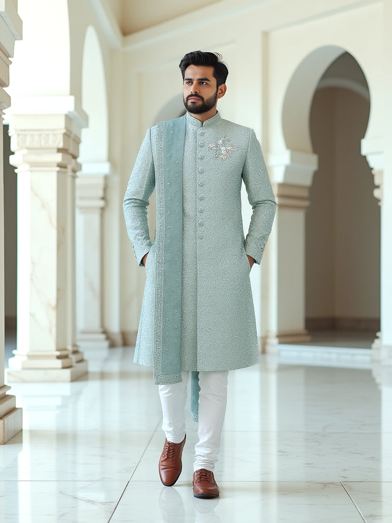 Sky All Over Zardosi Stones work Indo-Western with Elegant Dupatta