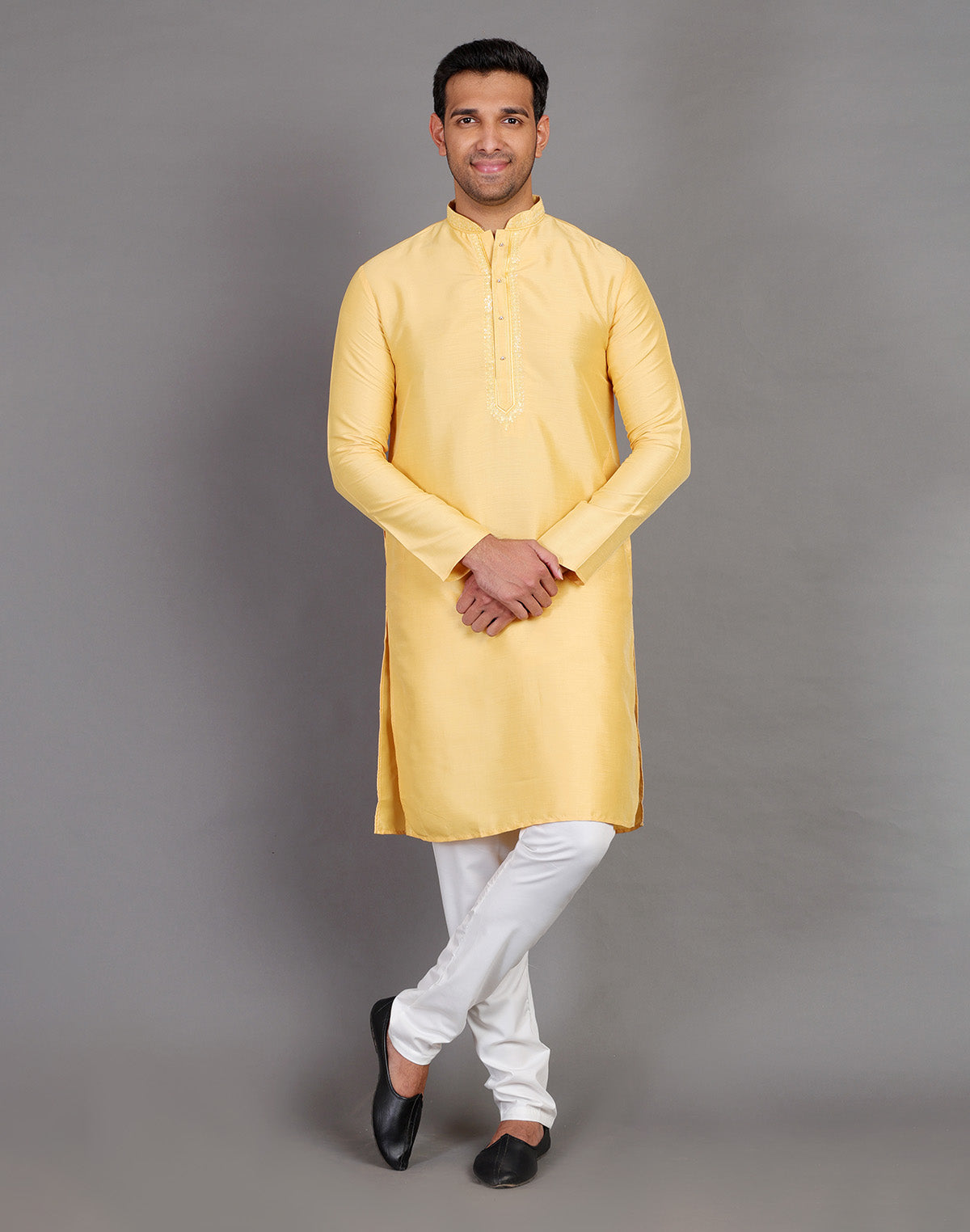 Simple Yellow Coloured Plain Soft Silk Kurta Pajama