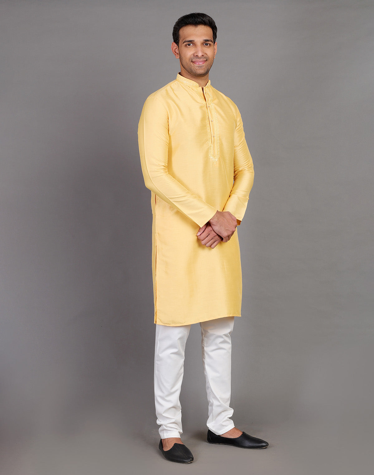 Simple Yellow Coloured Plain Soft Silk Kurta Pajama