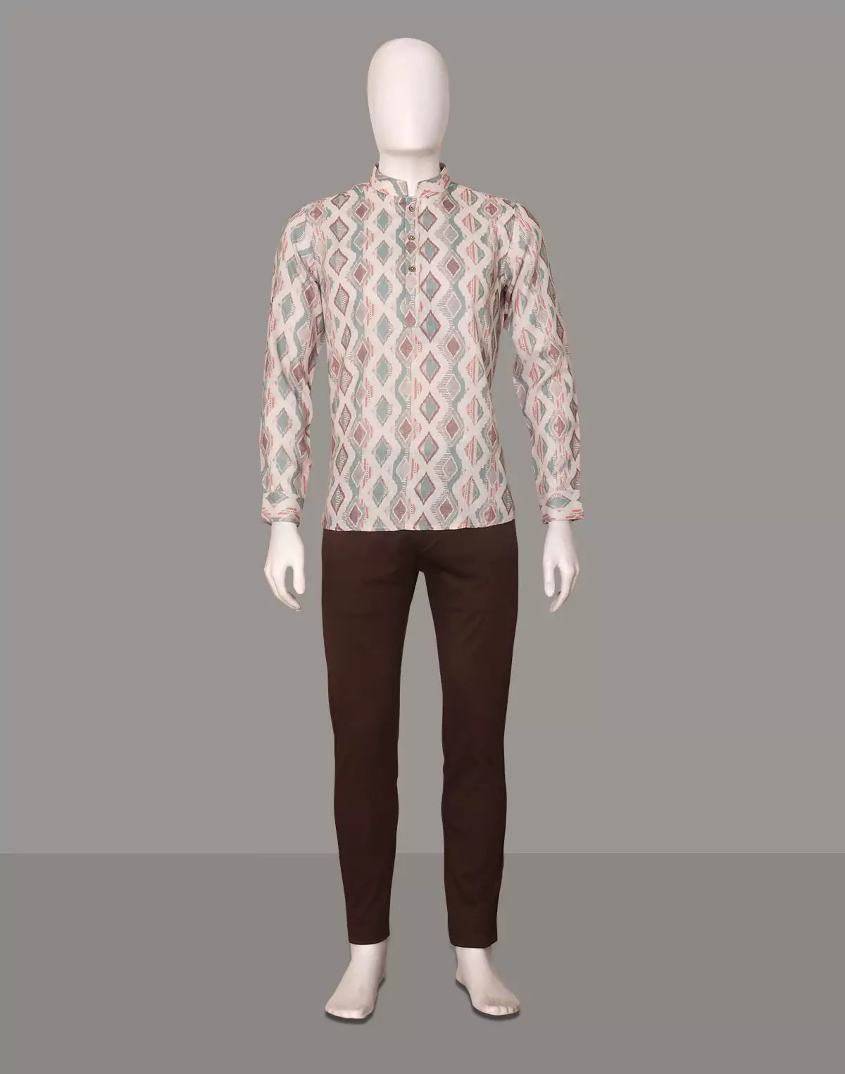 Natural Colour Ikat Printed Giza Cotton Short Kurta