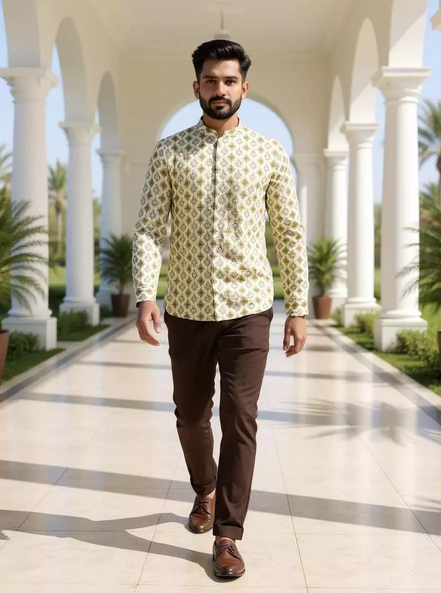 Hunter Green Glaxo Cotton Floral Printed Short Kurta