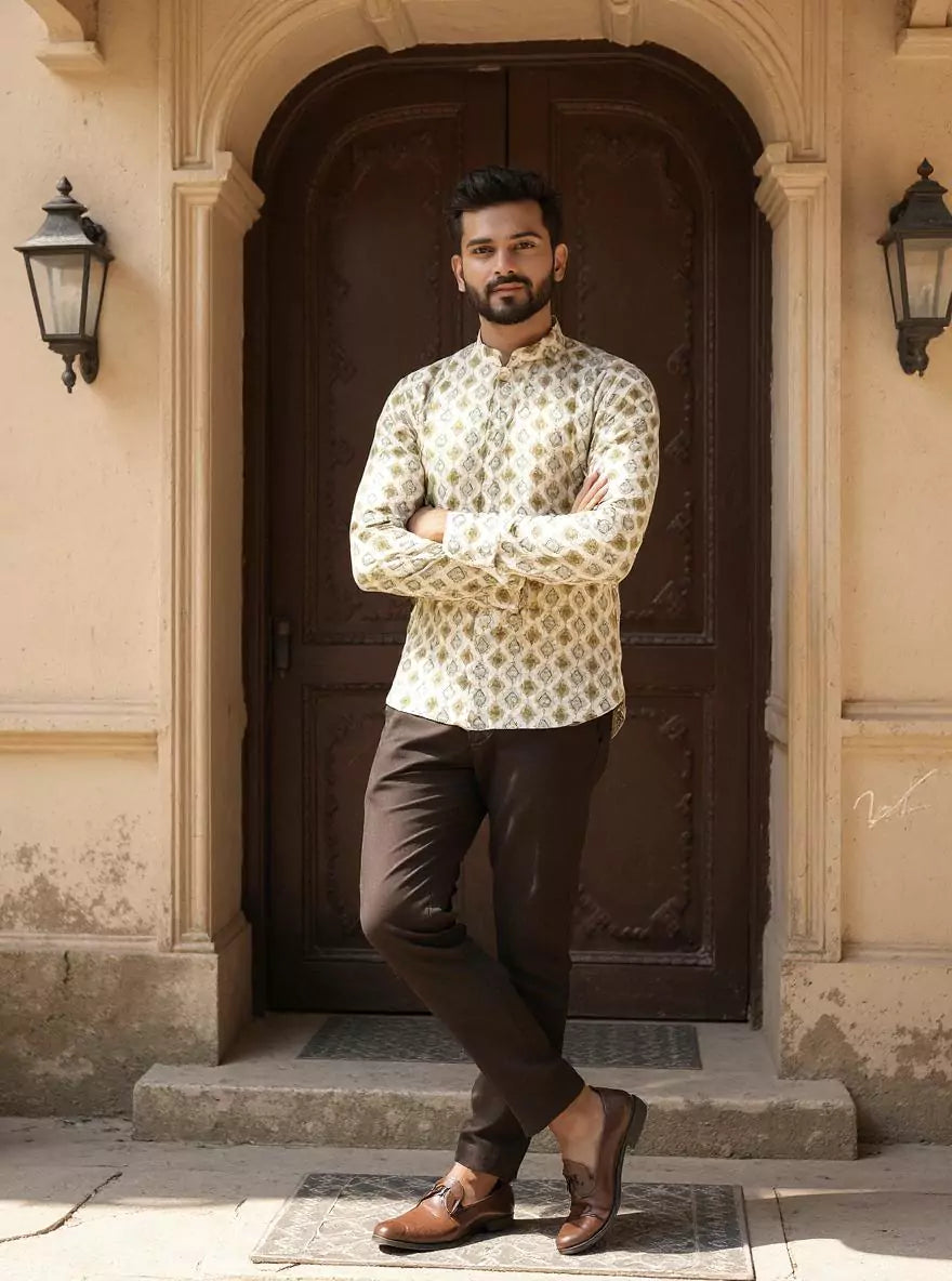 Hunter Green Glaxo Cotton Floral Printed Short Kurta