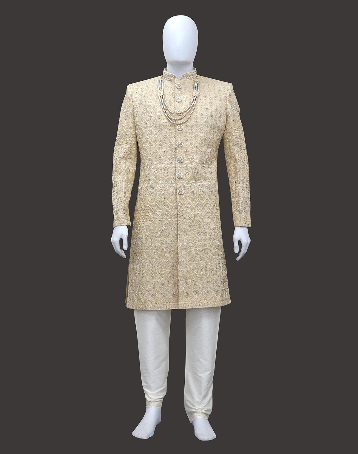 Gold All Over Rich Zardosi with Stones work Tussar Fabric Sherwani