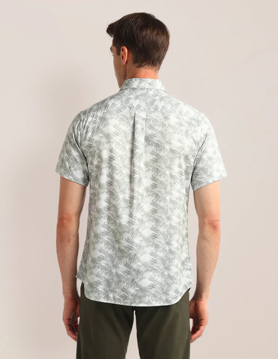 Abstract Print Light Green Satin Men&