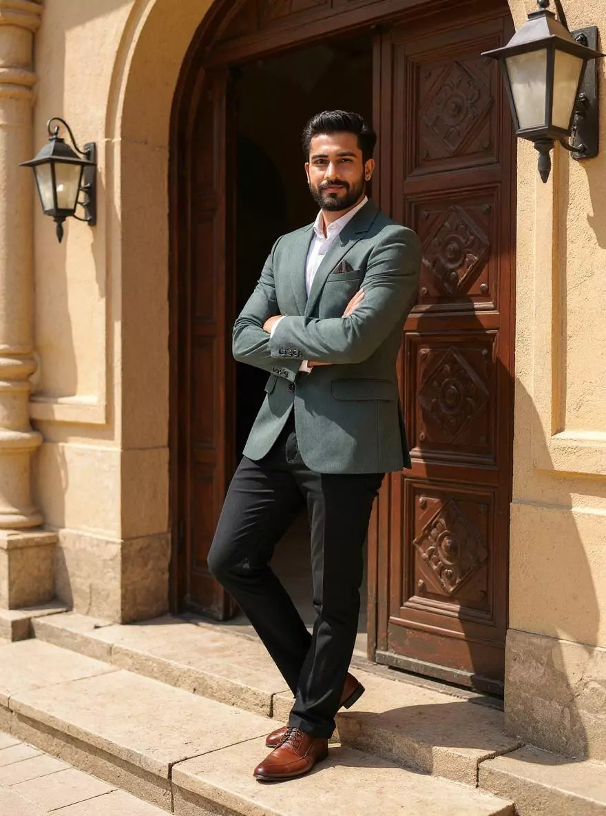 Stylish Green Imported Lycra Stretchable Giza Cotton Blazer