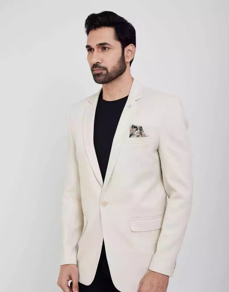 Cream Jodhpuri Self Textured Blazer