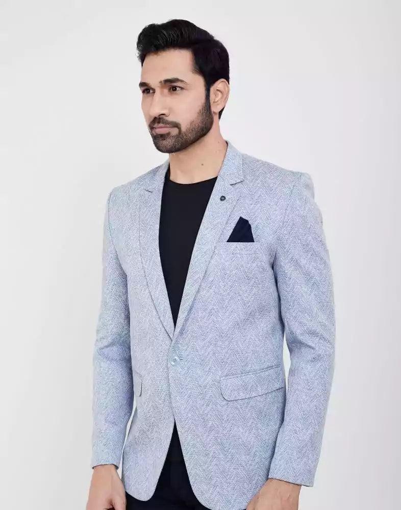 Sky Blue Stylish and Self Textured Blazer