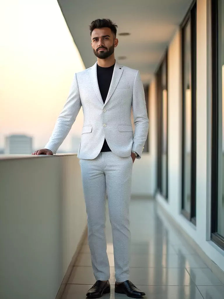 White Plain Cotton with Lycra Blazer