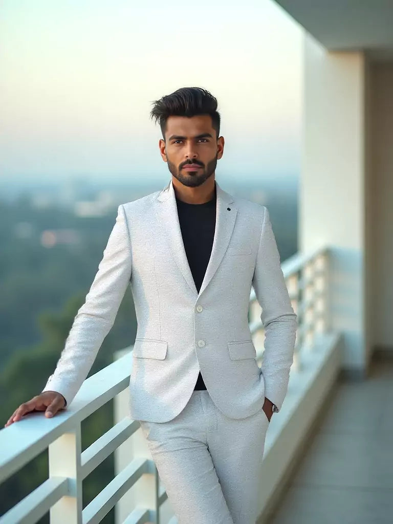 White Plain Cotton with Lycra Blazer