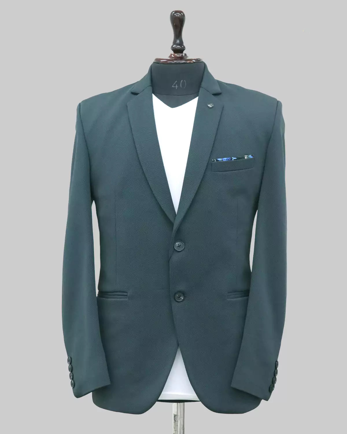 Green Classic Textured Polyester Viscose Blazer