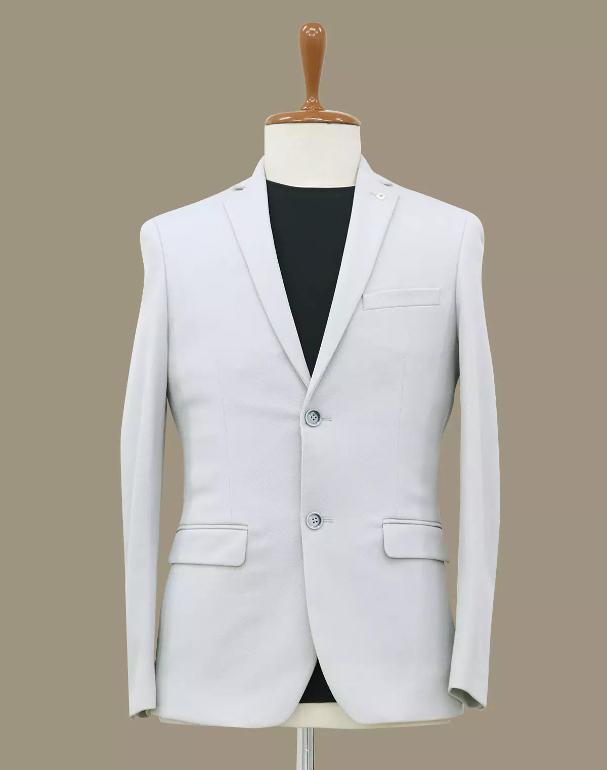 Grey Self Textured Polyester Viscose Blend Blazer