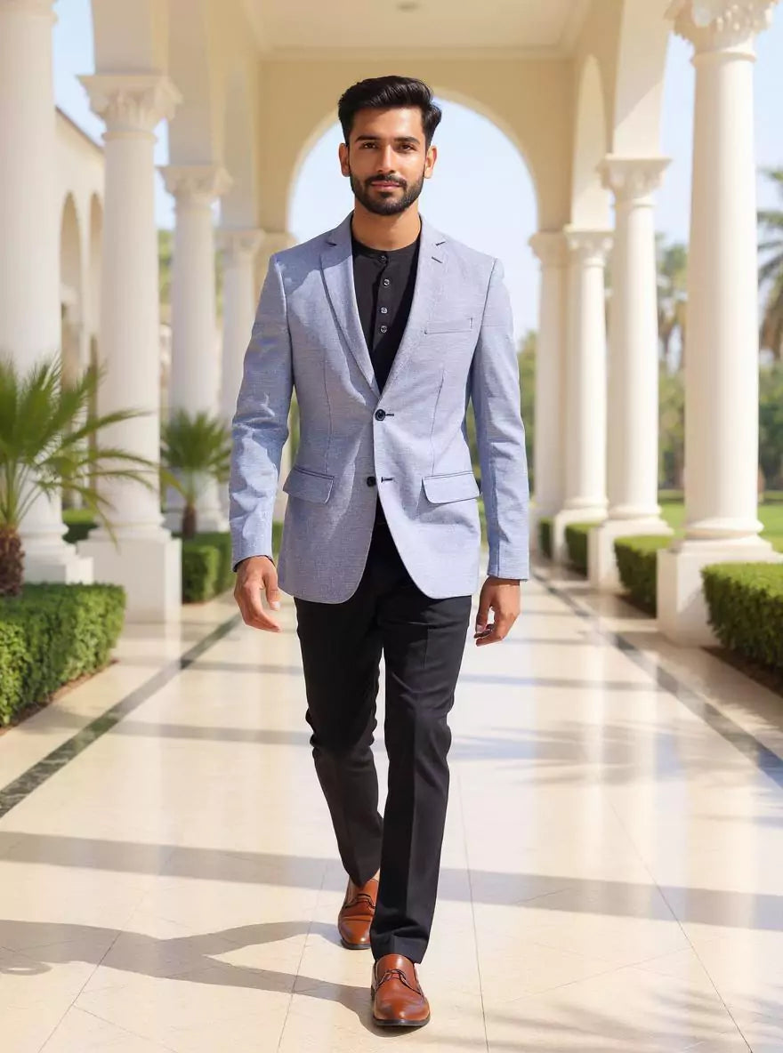 Light Blue Imported Lycra Stretchable Giza Cotton Blazer