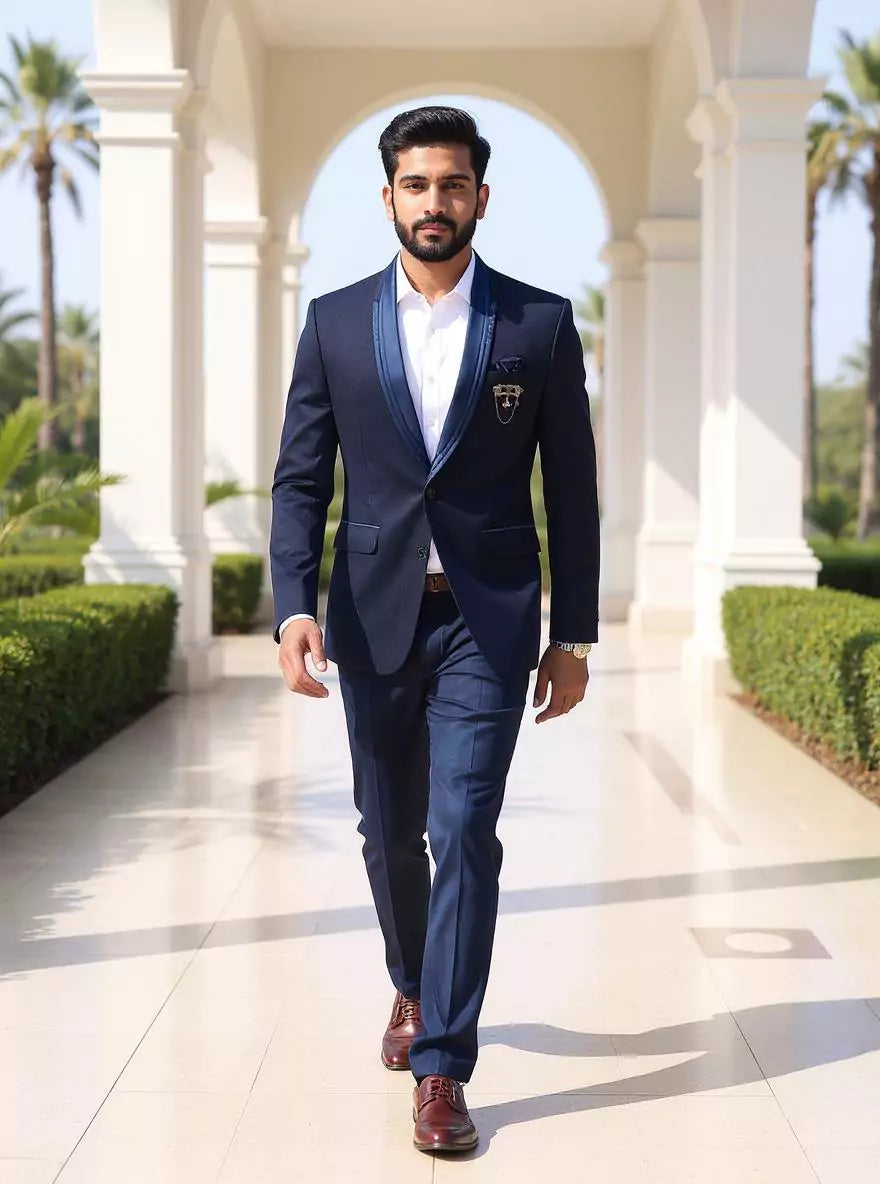Navy Blue Imported Polyester Terylene Solid Blazer