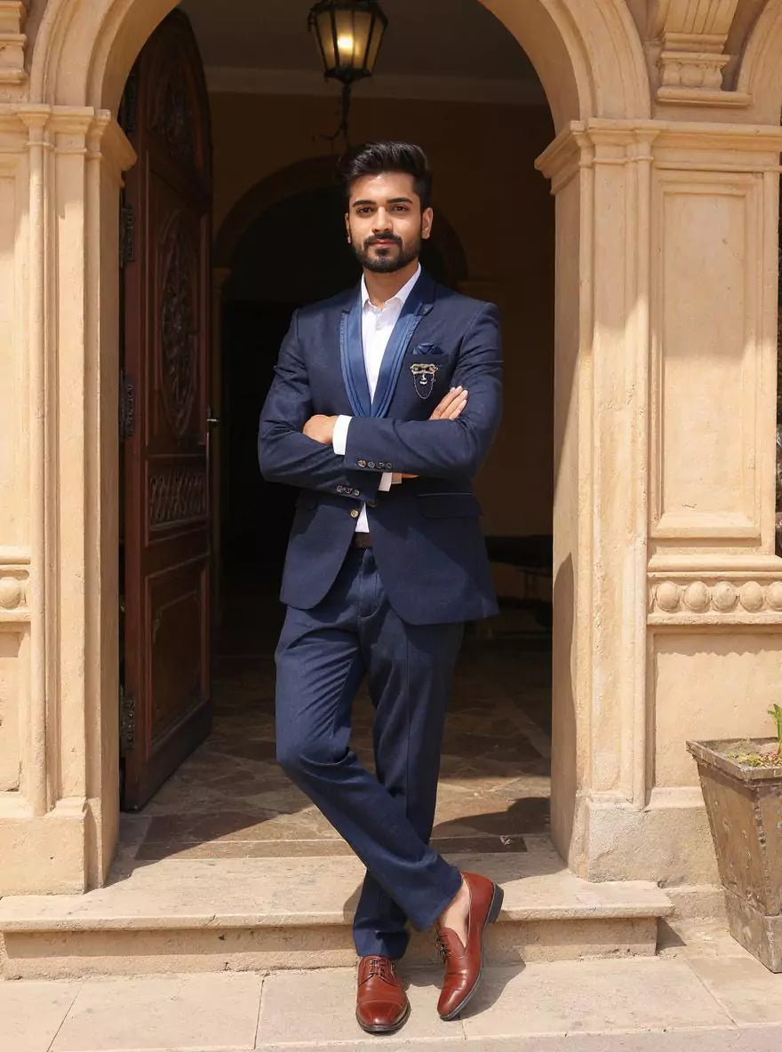 Navy Blue Imported Polyester Terylene Solid Blazer