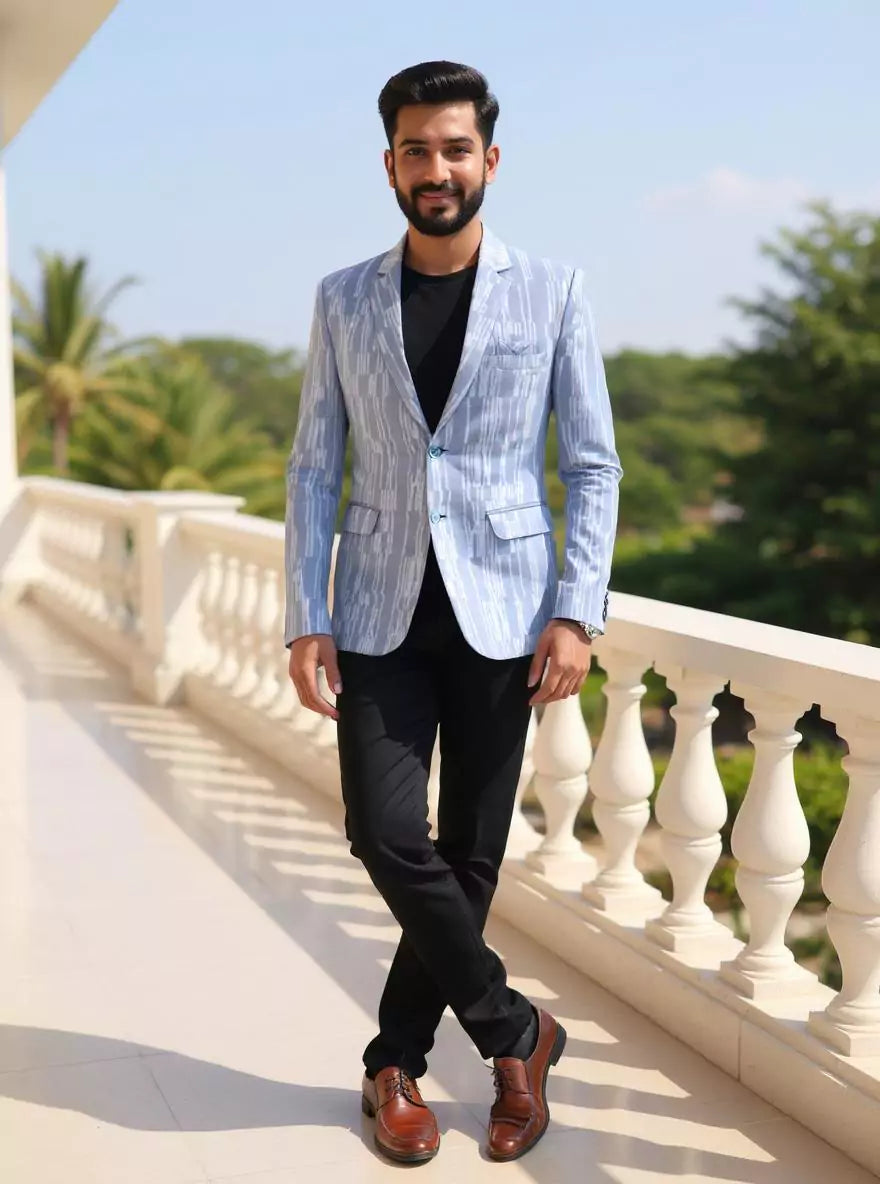 Classic Blue Color Imported Lycra Stretchable Giza Cotton Blazer