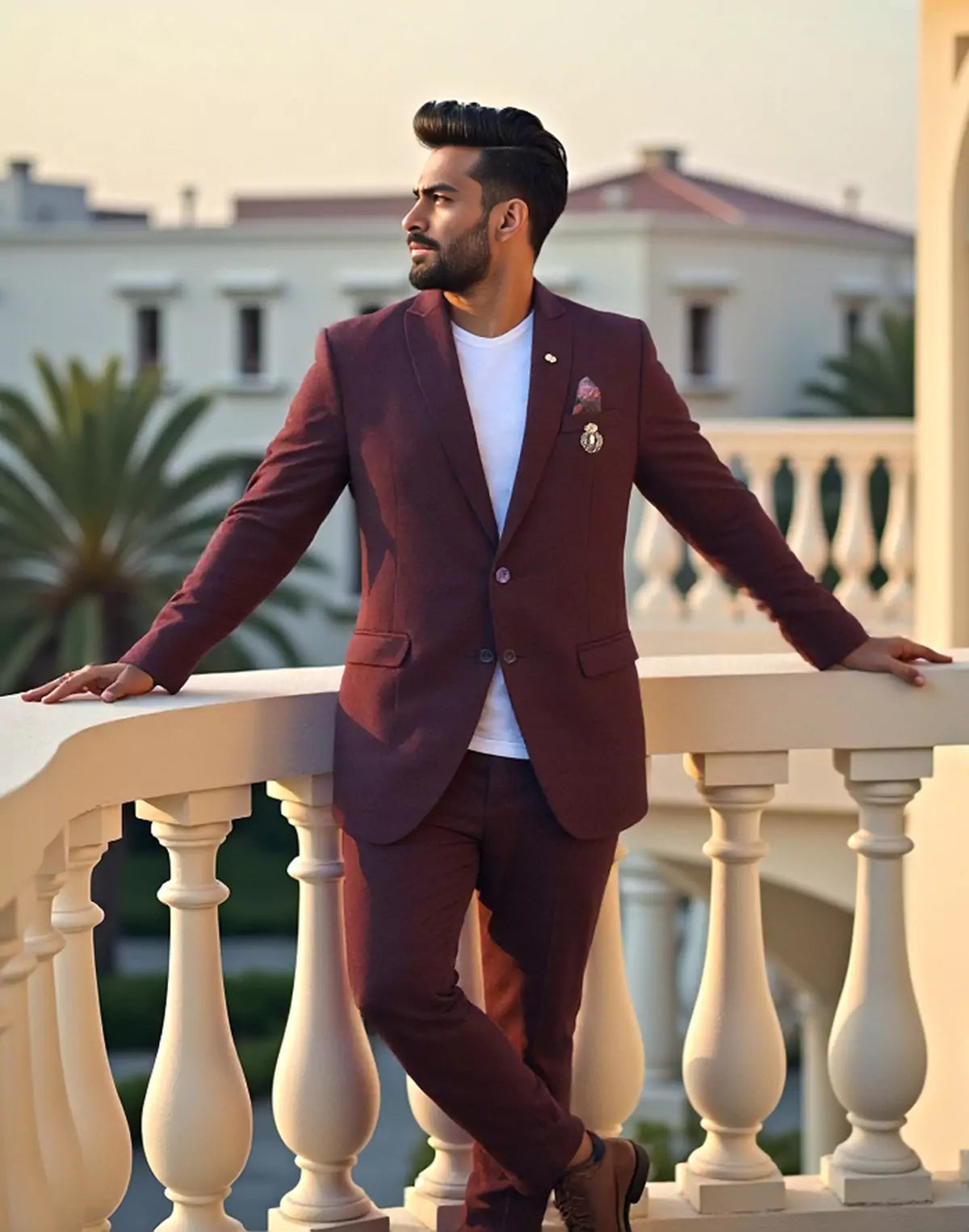Wine Colour Solid Georgette Polyester Lycra Blazer