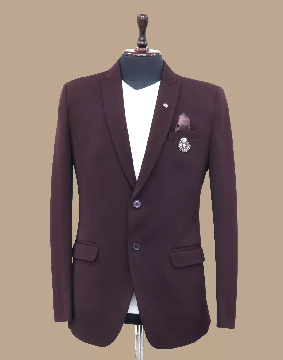 Wine Colour Solid Georgette Polyester Lycra Blazer