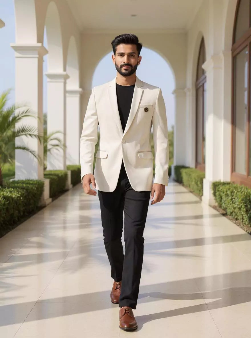 Fawn Chevron Imported Lycra Stretchable Giza Cotton Blazer