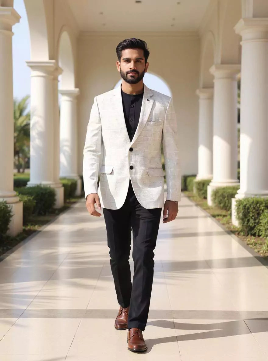 Light Grey Checks Imported Lycra Stretchable Giza Cotton Blazer