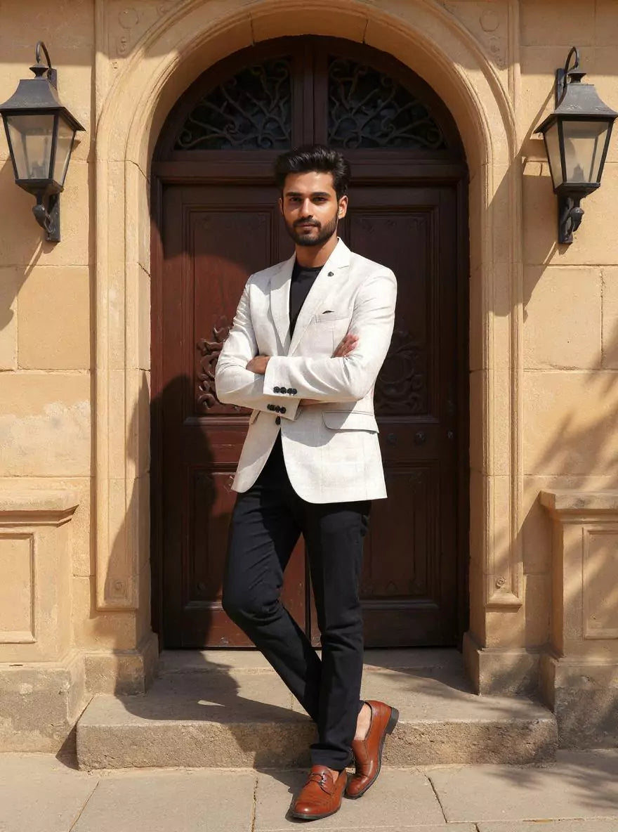 Light Grey Checks Imported Lycra Stretchable Giza Cotton Blazer