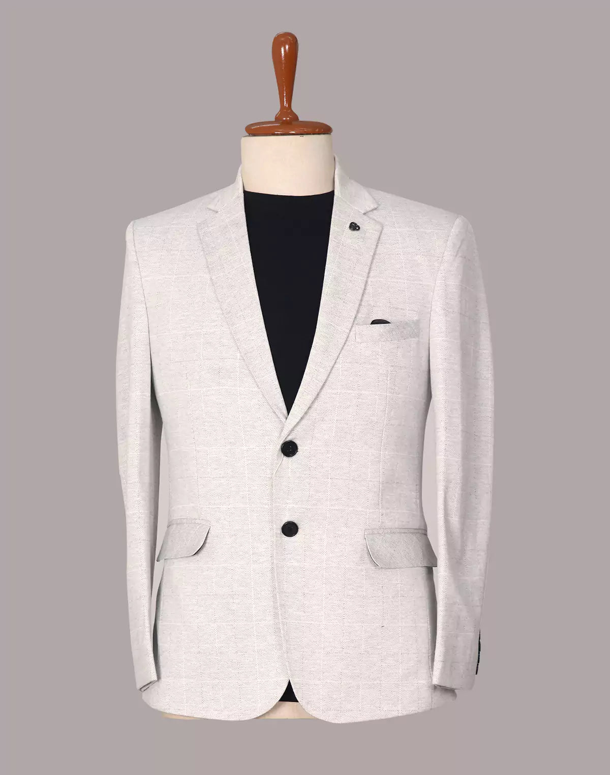 Light Grey Checks Imported Lycra Stretchable Giza Cotton Blazer