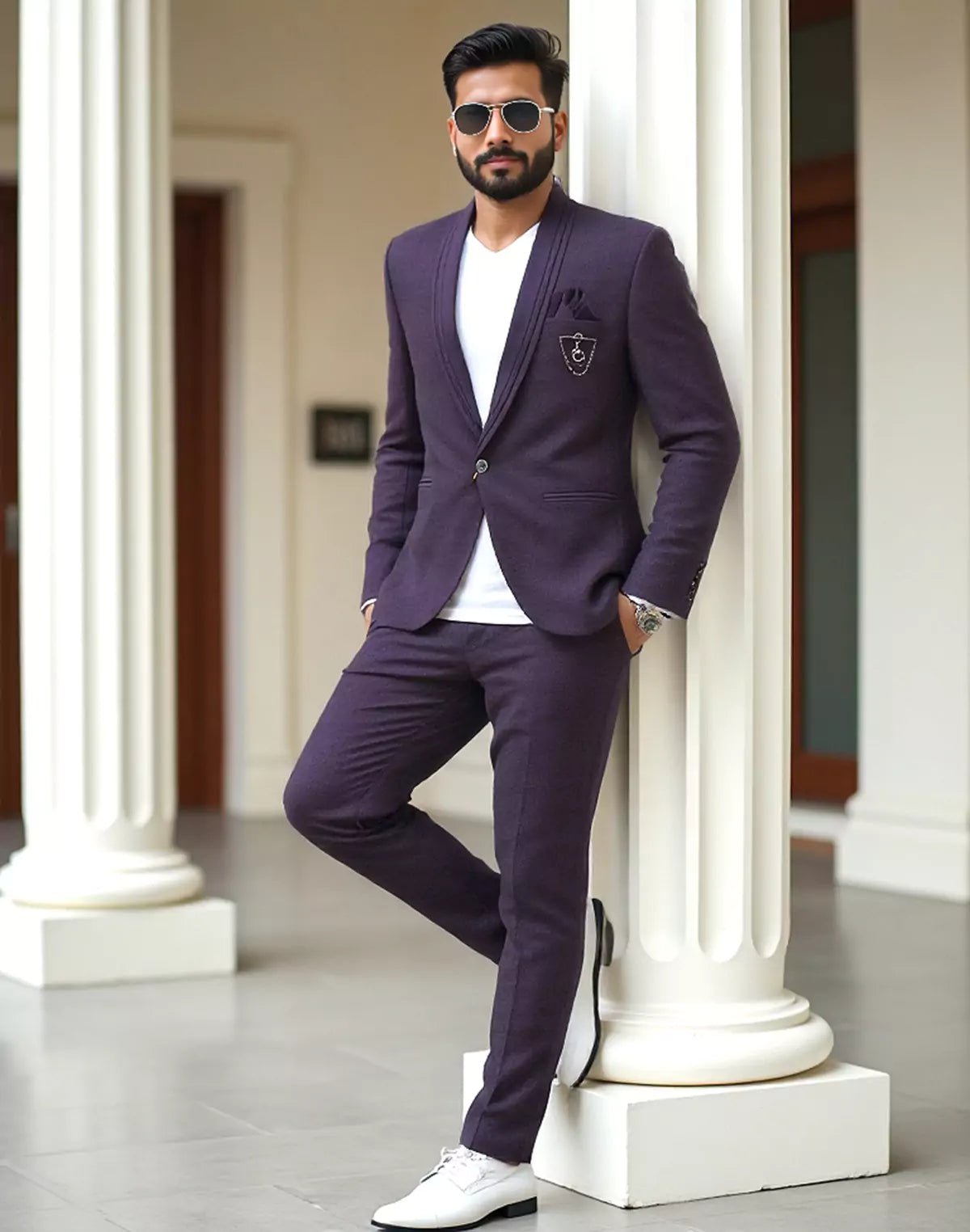 Wine Polyester Terry Cotton Blazer