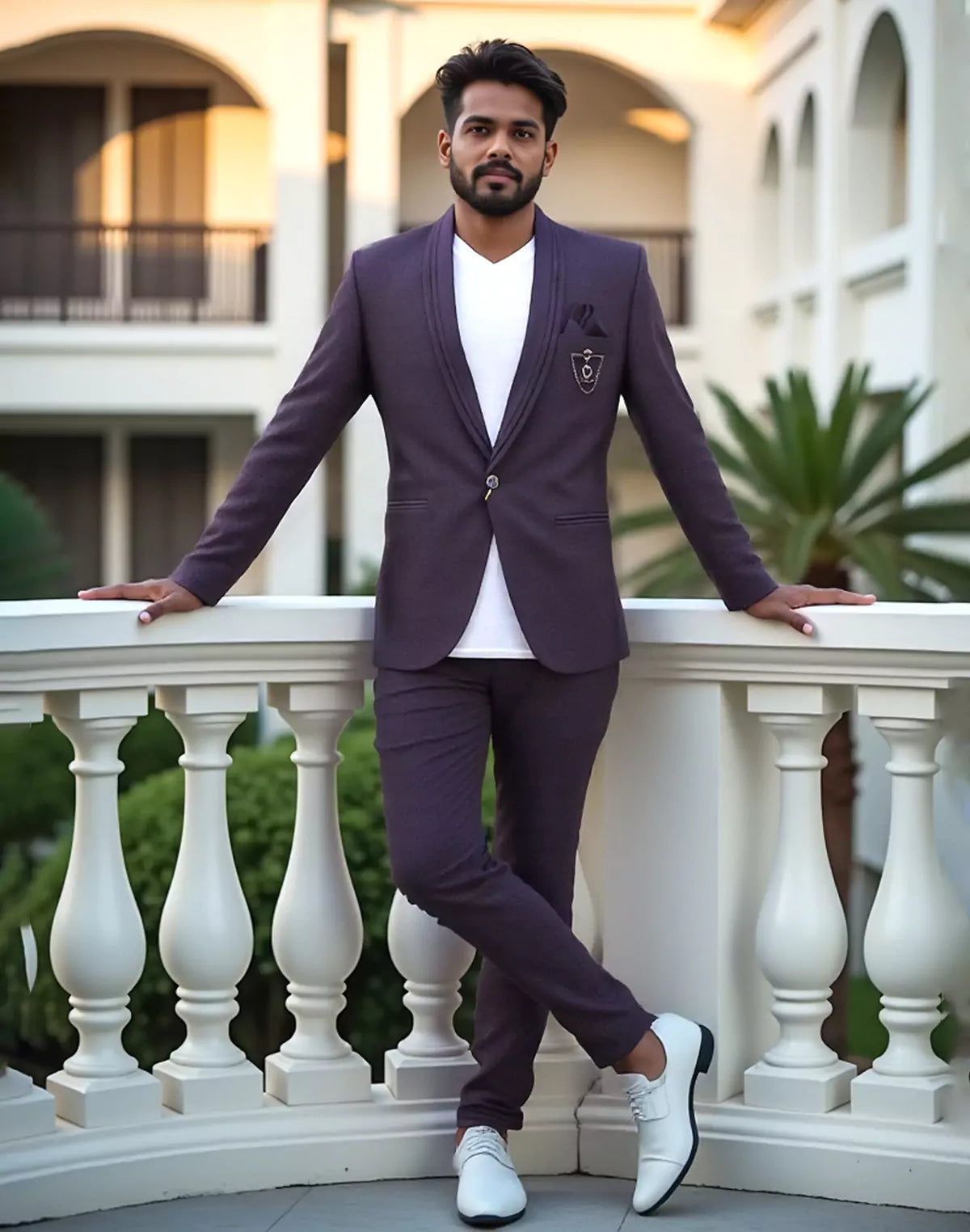 Wine Polyester Terry Cotton Blazer