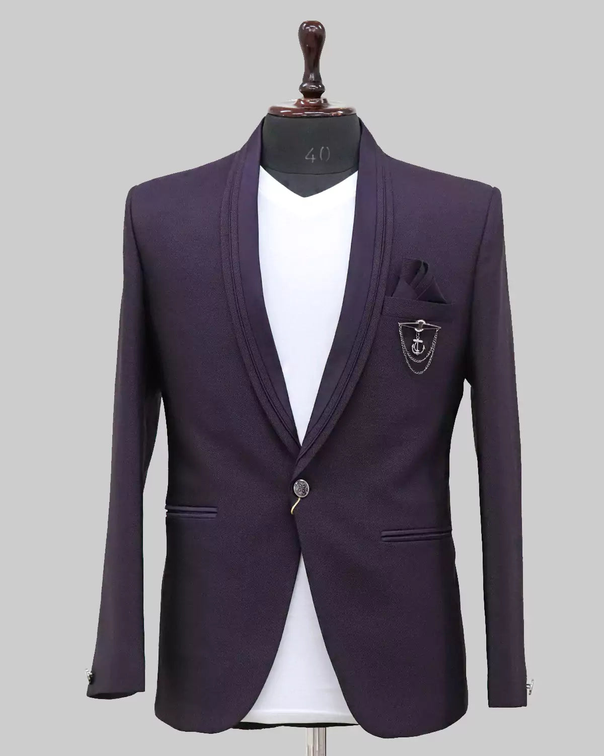 Wine Polyester Terry Cotton Blazer