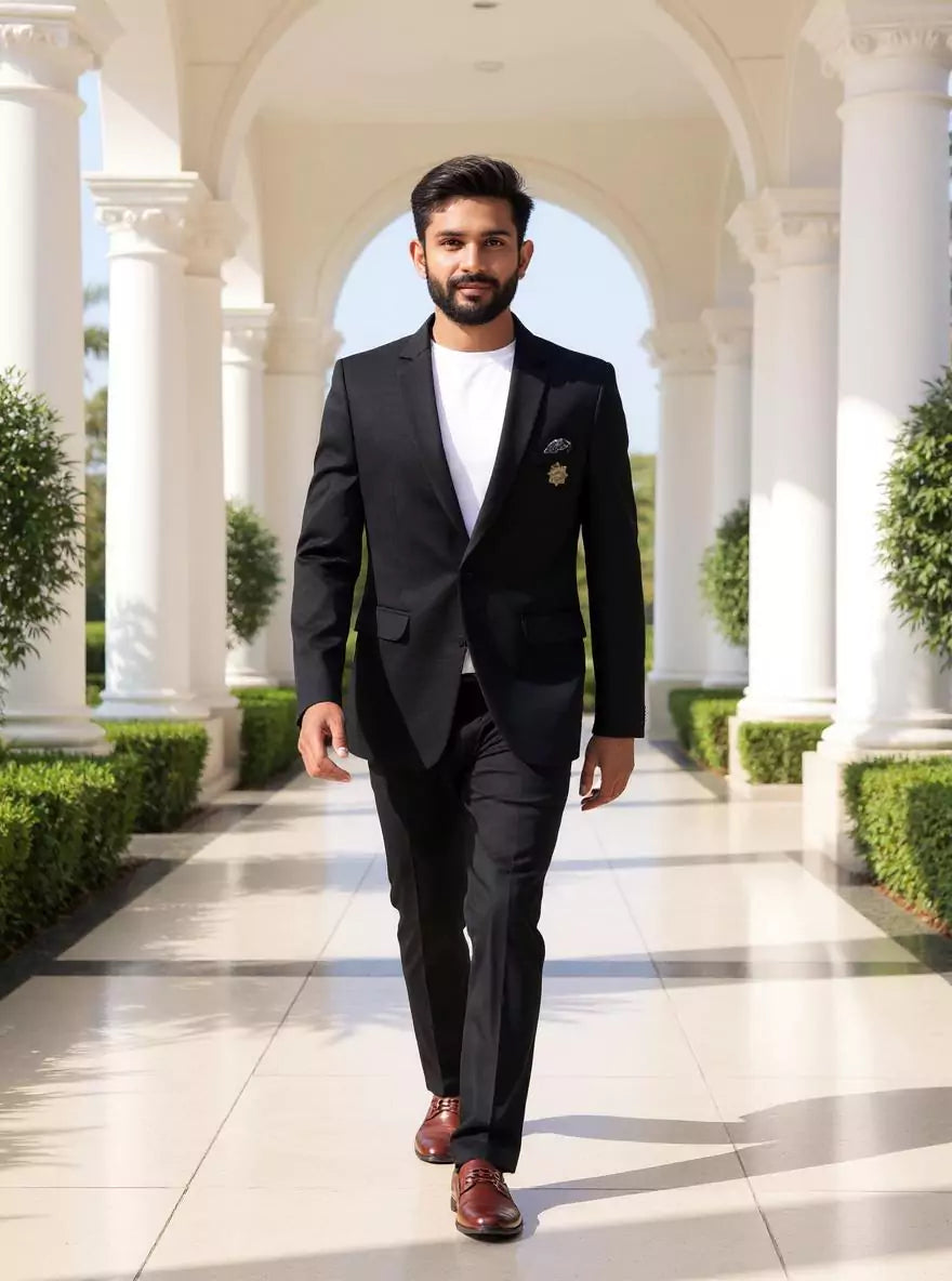 Black Chevron Patterned Lycra Stretchable Giza Cotton Blazer