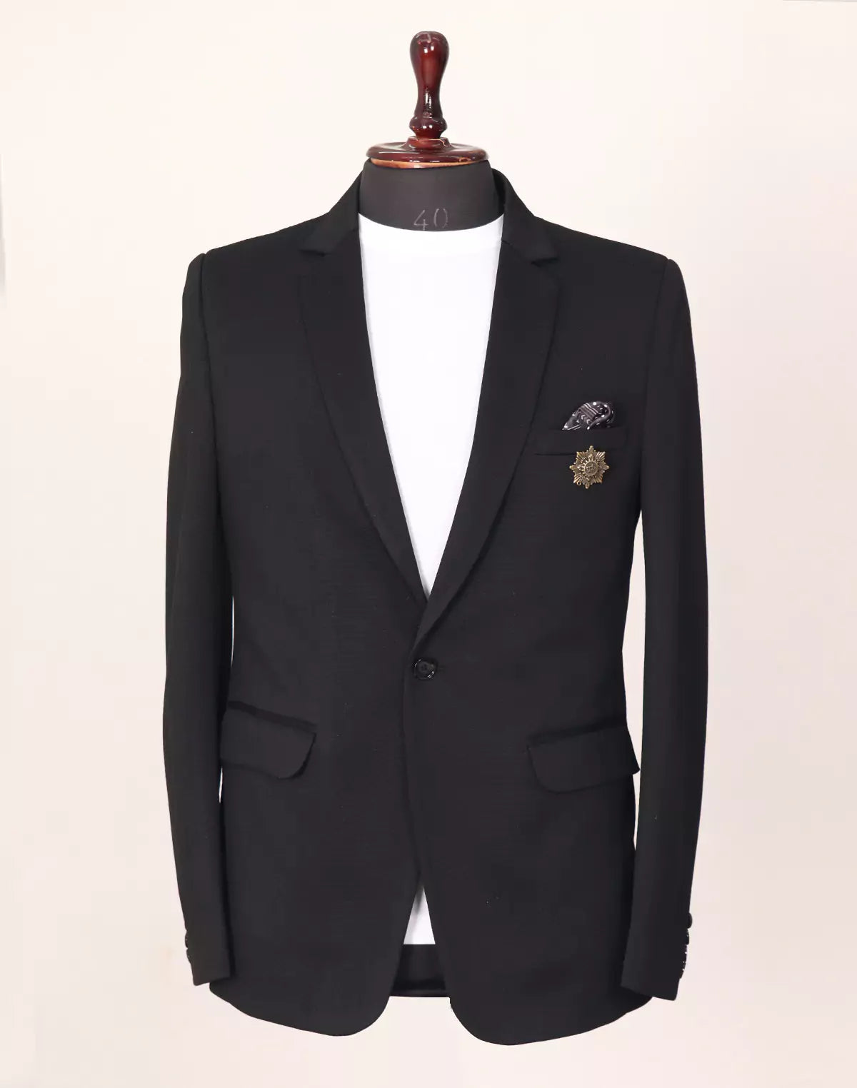 Black Chevron Patterned Lycra Stretchable Giza Cotton Blazer