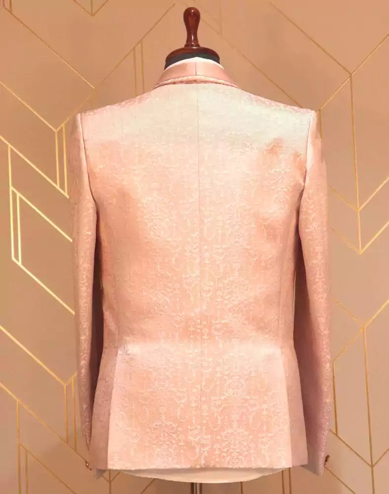 Graceful Peach Self Design Weave Suit Set