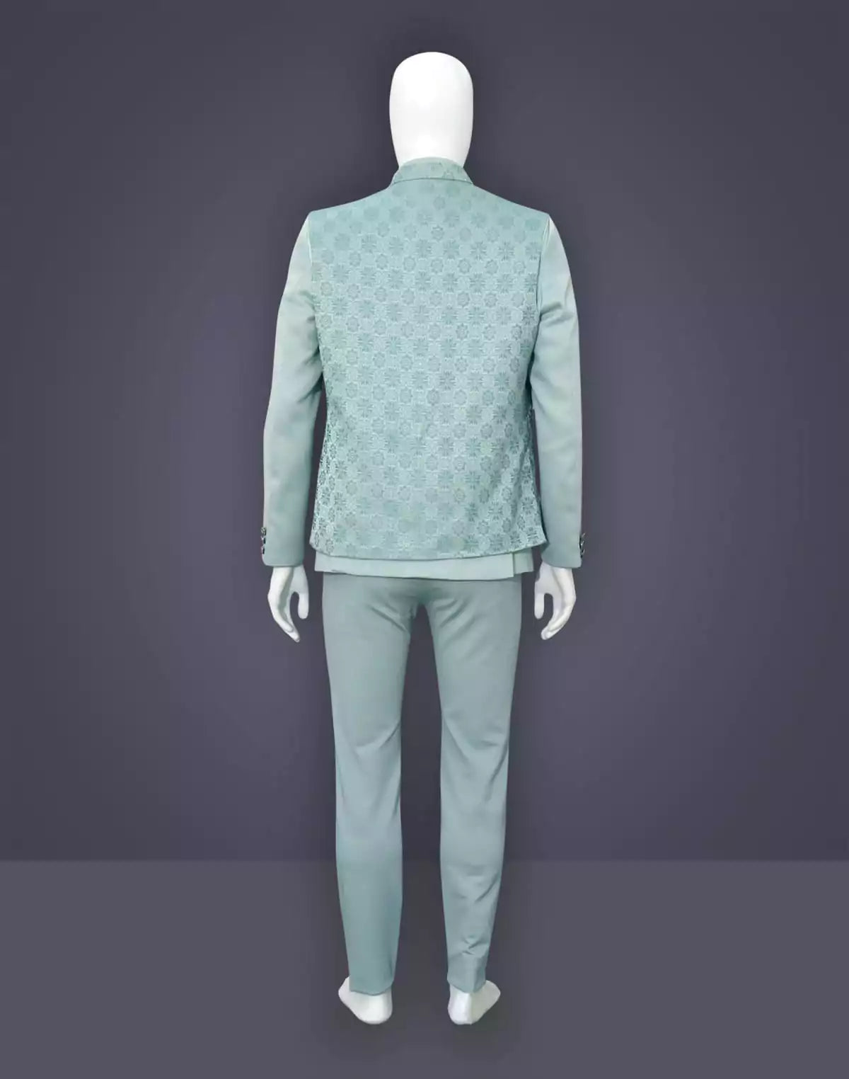 Pista Green Woven Bandhgala Suit in Jacquard with Unstitched Trouser